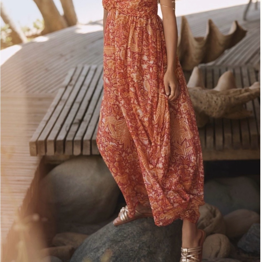 Anthropologie Red and Orange Jumpsuit